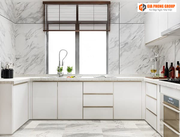 mẫu tấm ốp tường vân đá cho không gian phòng bếp 