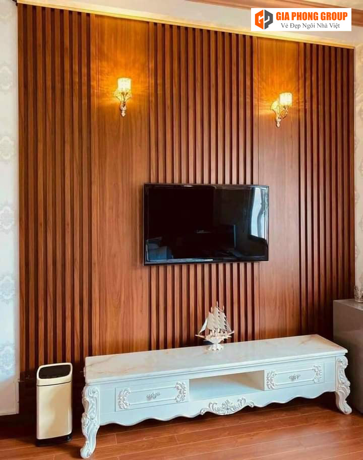 vật liệu ốp tường lam sóng cho kệ để ti vi 