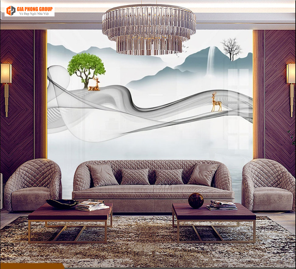 tấm nhựa ốp tường ho văn trang trí đẹp cho phòng khách 