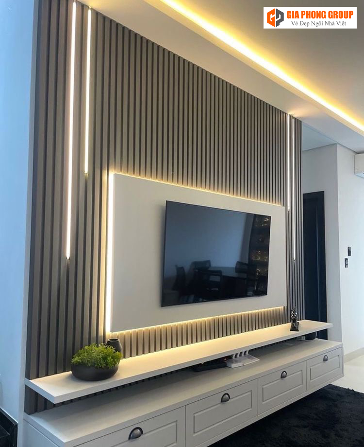 tấm ốp lam sóng cho kệ để tivi 